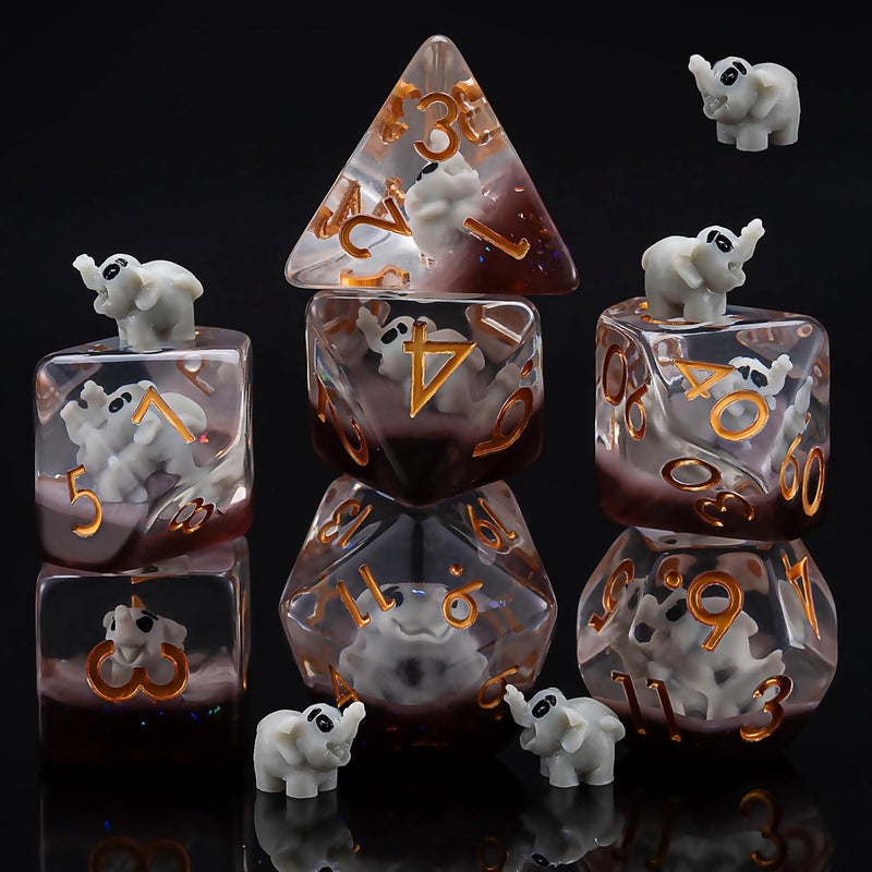 weyano Resin D&D Dice Set, Elephant Animal Polyhedral Dice for Dungeons and Dragons, RPG, MTG DND 7-DIE (D4, D6, D8, D10, D12, D20, D%) for Ages 15 and Up - Image 1